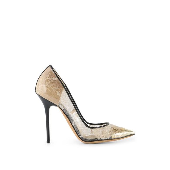 Jimmy Choo Shoes - Pre Loved Jimmy Choo Beige Lace and Patent Gold Amika Pointy Pumps beige FEMALE